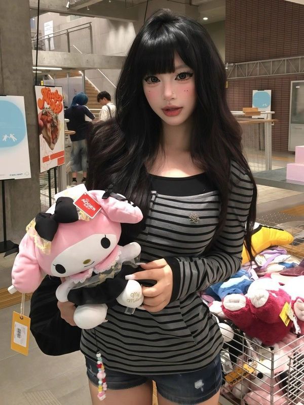 美式复古连帽套头长袖T恤女秋季新款条纹假两件修身显瘦百搭上衣|undefined