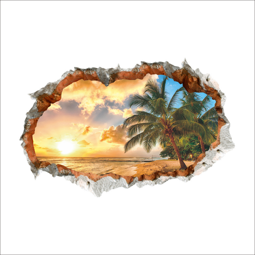 Landscape Beach Sunset Coconut Tree Wall Sticker 3d Decor_voghion.com