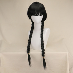 Adams Family Wednesday playing double ponytail braid synthetic fiber cosplay wig as the Adams