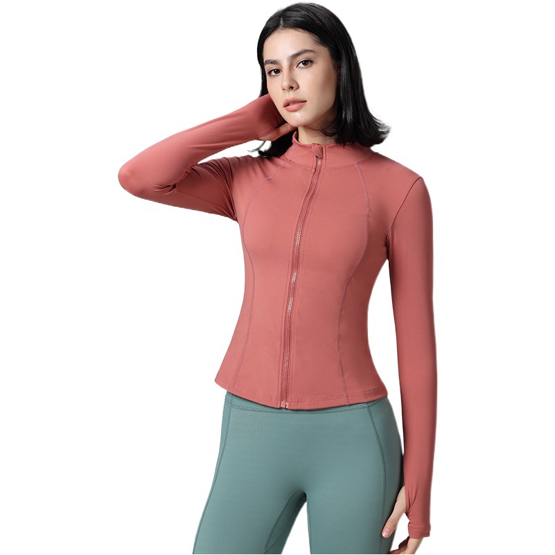 New Style Nude-Feel Long-Sleeved Yoga Sports Jacket for Women, Zipper Running Elastic Tight-Fitting Slimming Sports Jacket for Women Wholesale