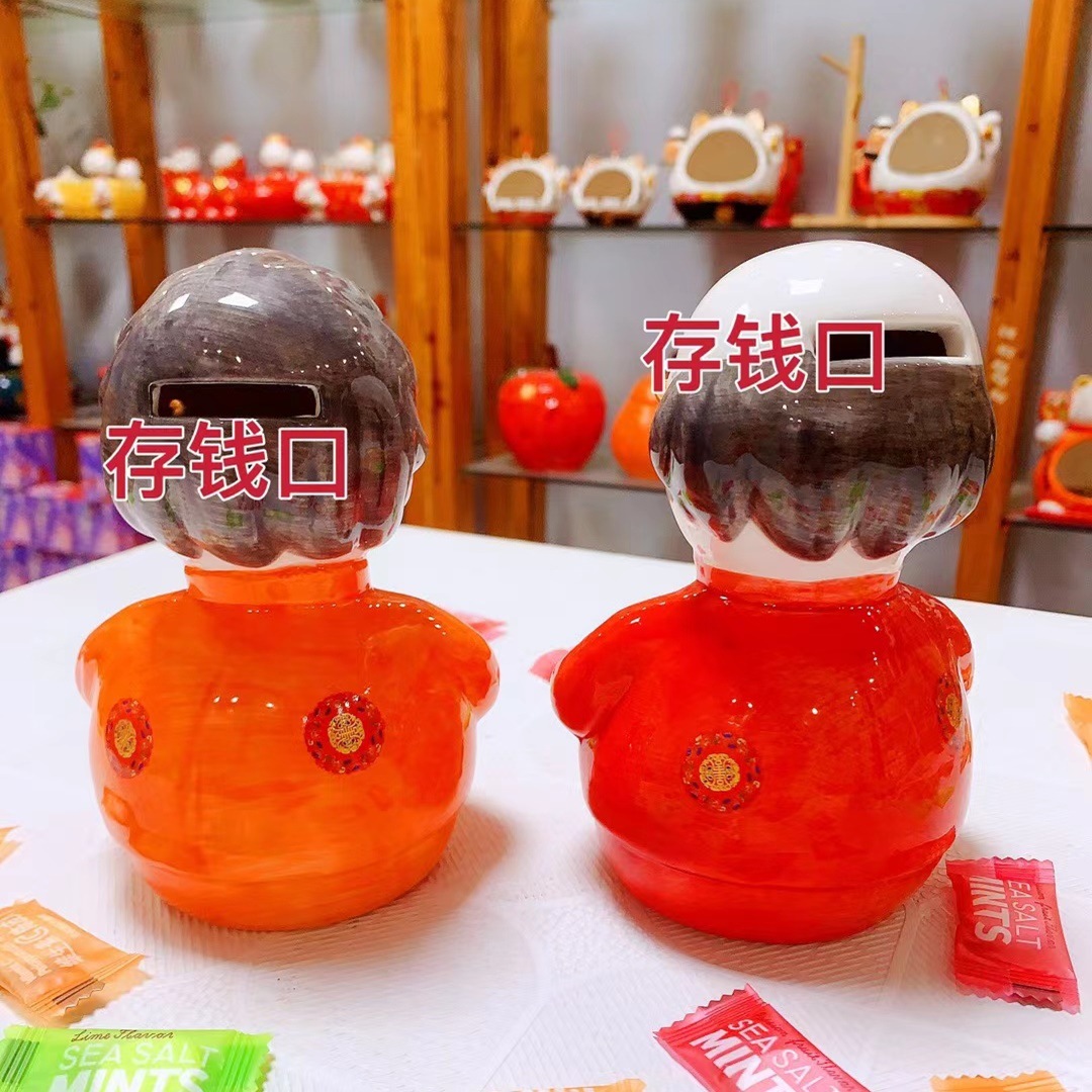 Creativo abuelo y abuela carácter personalizado decoración artesanía de cerámica alcancía regalo