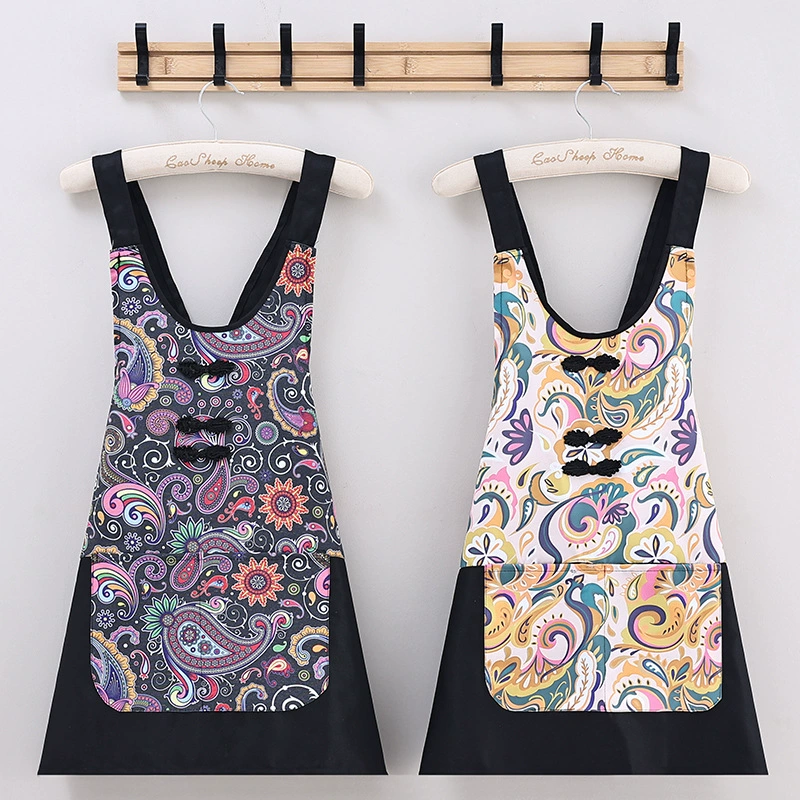 Фартук в ретро-этно стиле для женщин 2025, новый, из чистого хлопка, милый, для кухни, дома, интернет-знаменитостей, готовки, выпечки и кейтеринга.