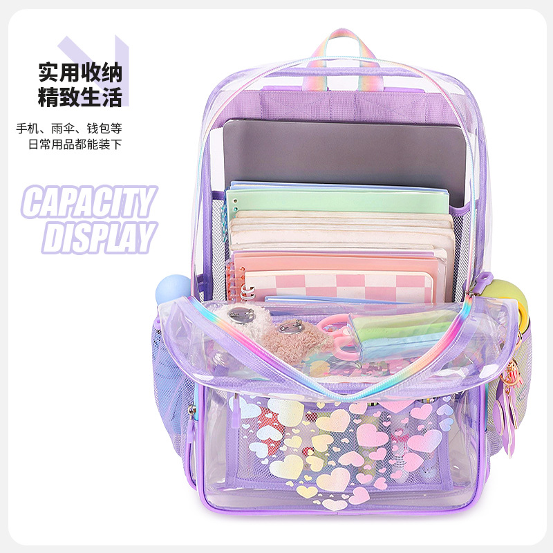 Venta directa de fábrica Amazon comercio exterior bolsa transparente moda dibujos animados mochila escolar para niños y niñas escuela primaria escuela secundaria escuela secundaria mochila