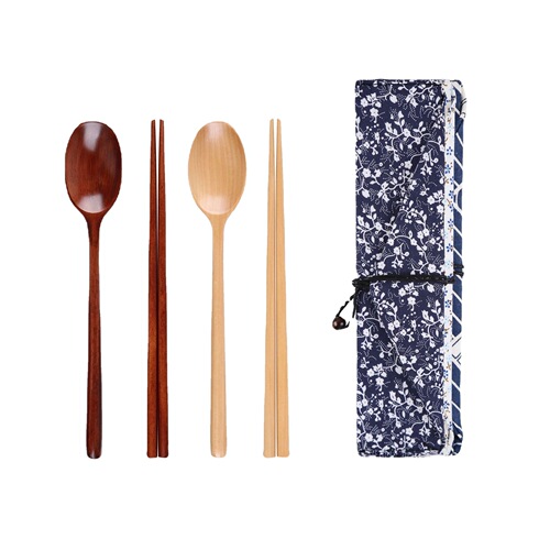YFJY Korean cooking spoons and chopsticks tableware wooden spoons wooden chopsticks outdoor picnic portable three-piece tableware wholesale