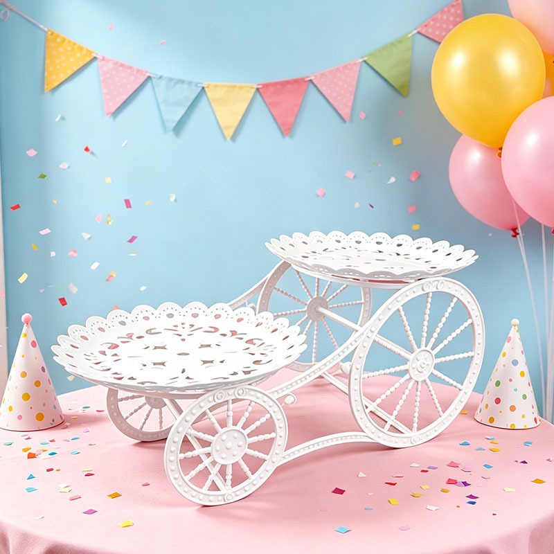 Doble estante de postre hueco boda fiesta de cumpleaños estante de pastel aperitivos refrigerios de frutas plato decoración lujosa en línea