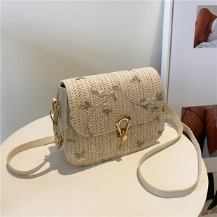 Straw shoulder bag, fresh woven one-shoulder bag, 2022 collection, lace dress, flowered
