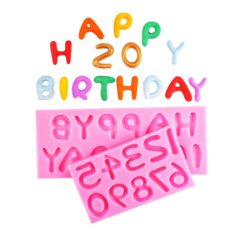 Chocolate molde digital herramientas para hornear pastel Feliz cumpleaños carta fondant molde de silicona