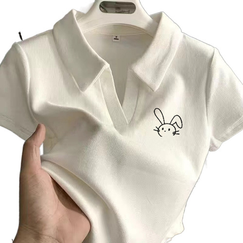 American Retro Straight Shoulder Short Sleeve Women's Summer New Slimming Collar T-Shirt Slimming Short-Sleeve Top