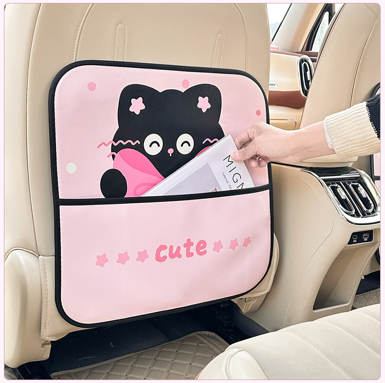 Car Seat Back Anti-Kick Pad Cute Cat Car Rear Storage Anti-Dirty Pad Creative Multi-Functional Car Protective Pad