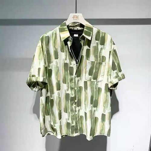 Summer Short Sleeve Trend Brand Half Sleeve Floral Shirt for Men, High-end Ice Silk Loose Beach Couple Shirt Jacket, Fashion