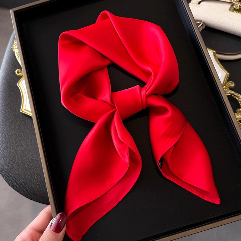 Solid Color 70S Women's New Silk Scarf, Versatile Long Silk Scarf, Faux Silk High-End Neck Scarf, Thin Style, Cross-Border