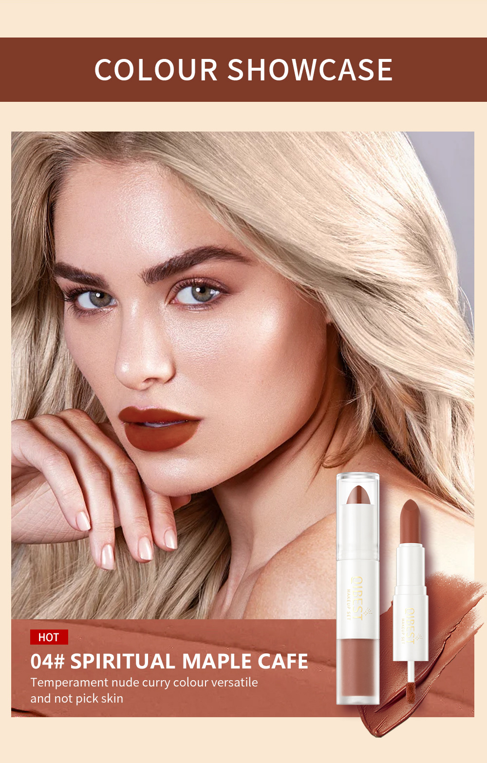 QIBEST double-headed velvet makes the lips look fair and red, does not fade easily, matte non-stick cup, long-lasting natural three-dimensional lip gloss, cross-border undefined