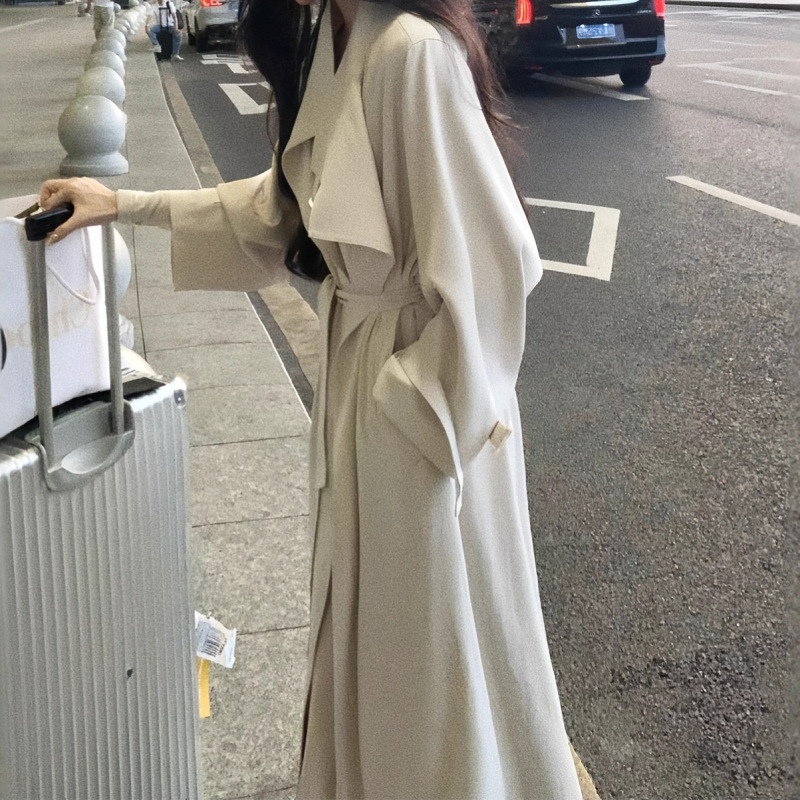 2025秋冬新款法式名媛气质垂感风衣外套女氛围感纯色新款立领长款|undefined