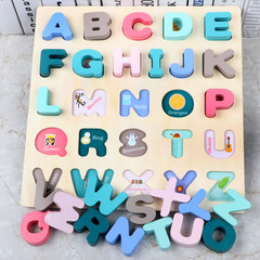 Wooden children's enlightenment number letter shape recognition macaron hand-held puzzle baby puzzle board early education toy