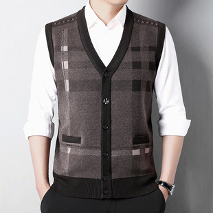 New Elderly Sweater Vest Cardigan Men's Autumn and Winter Thickened Sweater Vest Middle-aged and Elderly Knitted Sweater Jacket for Dad