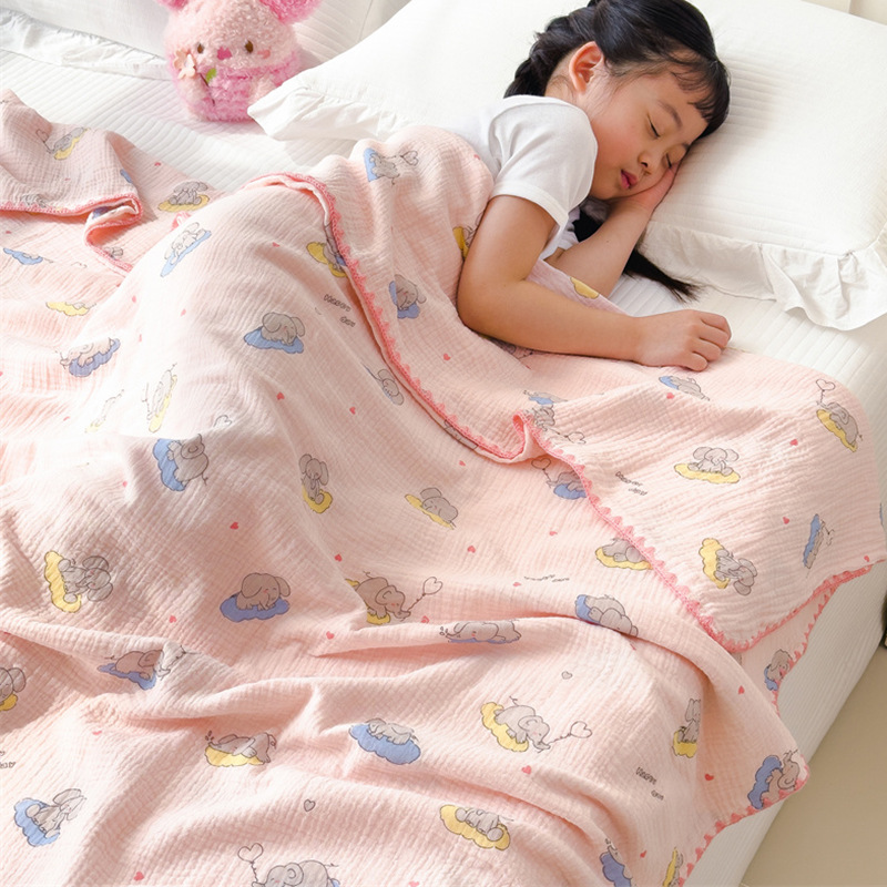 Una colcha fresca de verano de hilo de doble capa para niños, colcha de verano de algodón puro, colcha de aire acondicionado lavable a máquina, colcha fina para bebé