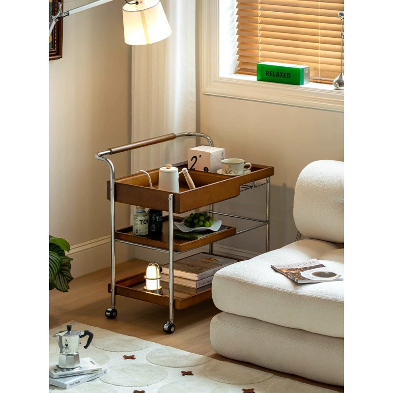 Деревянная гостиная подвижный диван несколько маленьких тележек