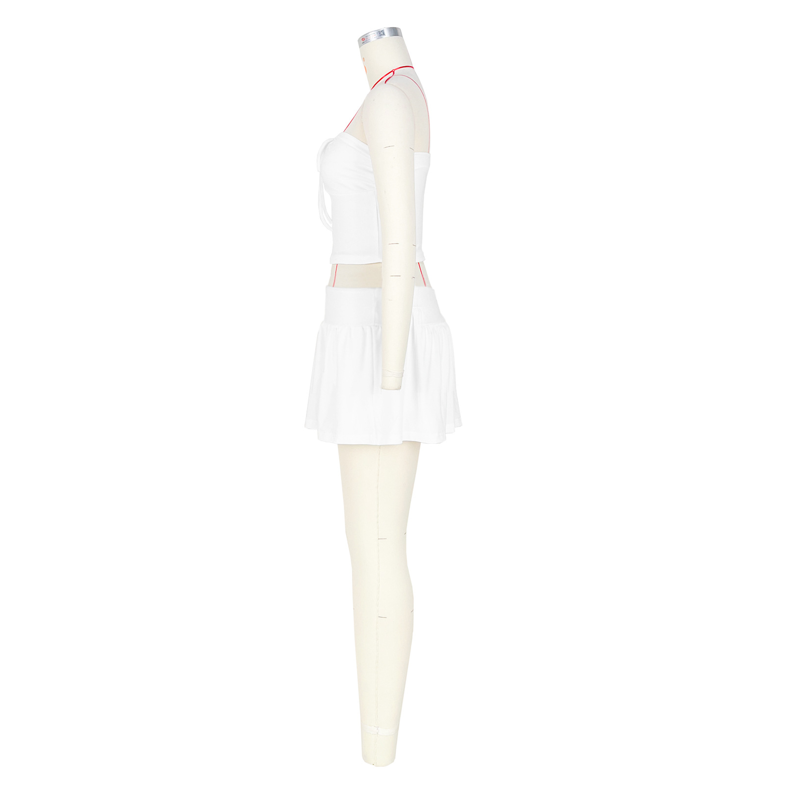 Women Clothing Sexy Tube Top Pleating Double Layer Pantskirt Two Piece Set 5 Women Clothing Sexy Tube Top Pleating Double Layer Pantskirt Two Piece Set