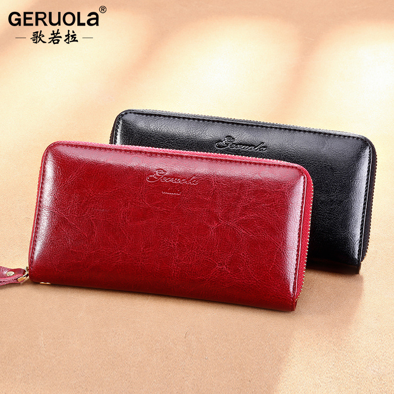 Cartera mujer cuero largo moda temperamento todo fósforo cuero suave gran capacidad cremallera billetera embrague se puede colocar en la bolsa del teléfono móvil
