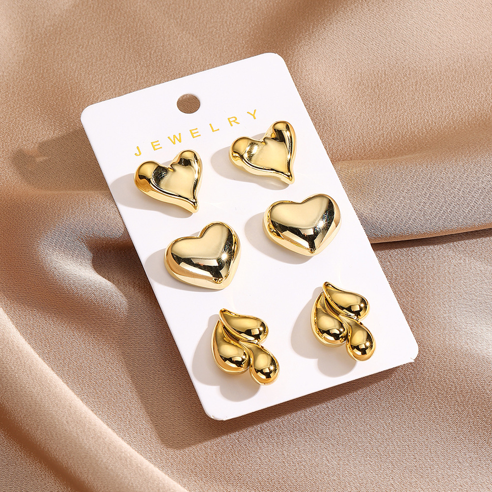 16g Weight Steel needle Ear Needle Material Ear Studs Classification 1 Set Quantity Daily Occasion CCB Material Geometric, Heart Shape Pattern All Seasons Season Women's Gender Plating Design Simple Style Style 1 Set Simple Style Geometric Heart Shape Plating CCB Ear Studs 5