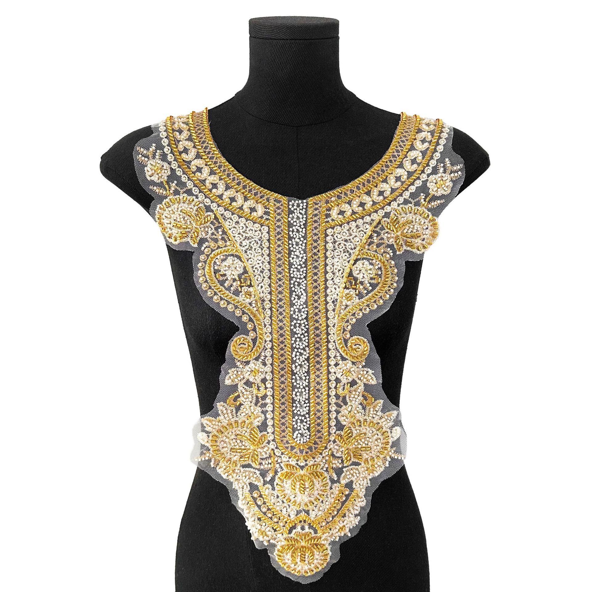 Spot bordado encaje exquisito bordado de cuentas doradas cuello pegatinas de tela ropa de rendimiento magnífico vestido de novia accesorios de decoración image 6