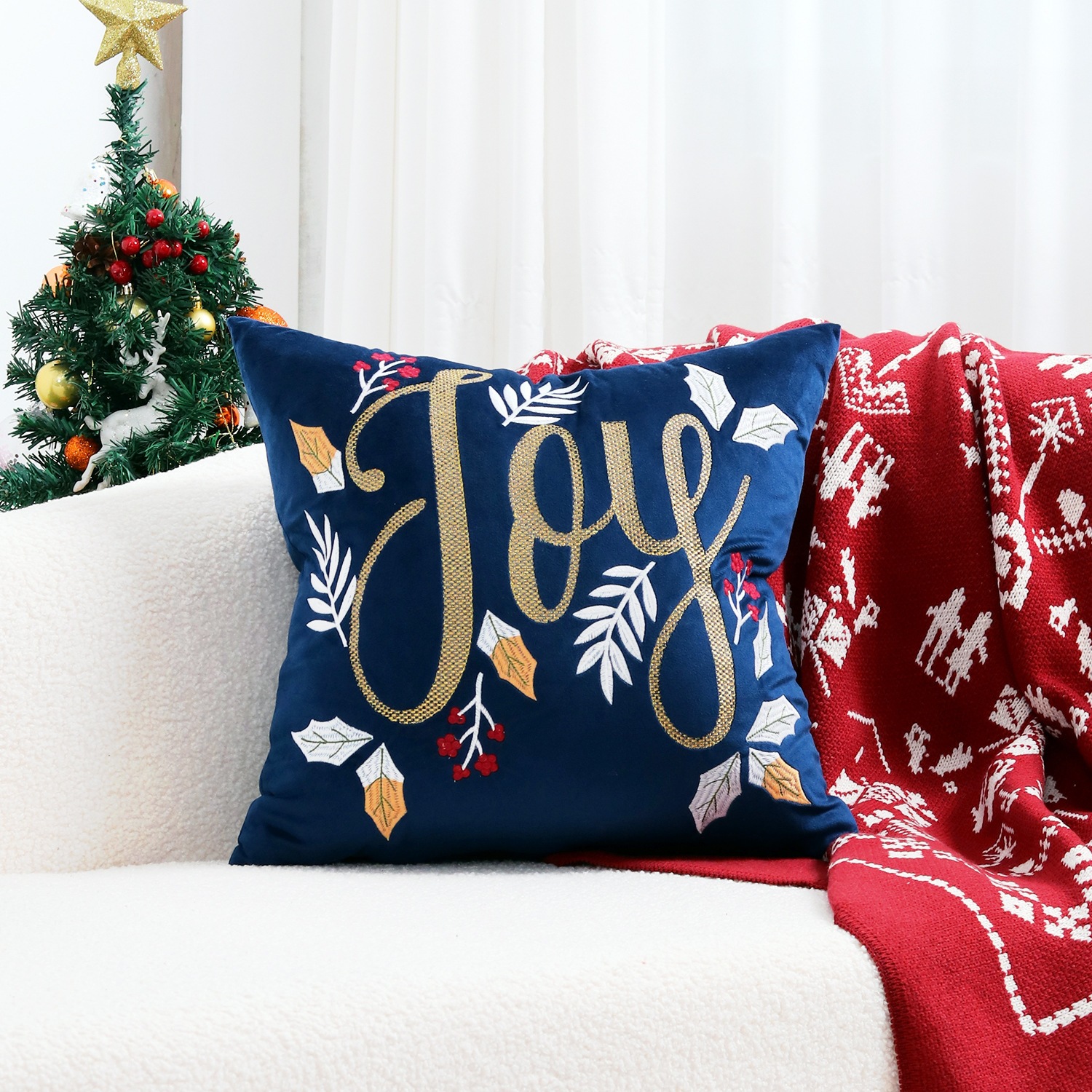 Ventas transfronterizas en caliente de alce árbol de Navidad estampado almohada cubierta de nieve de otoño y invierno bordado estilo de decoración de vacaciones atmósfera cojín cubierta