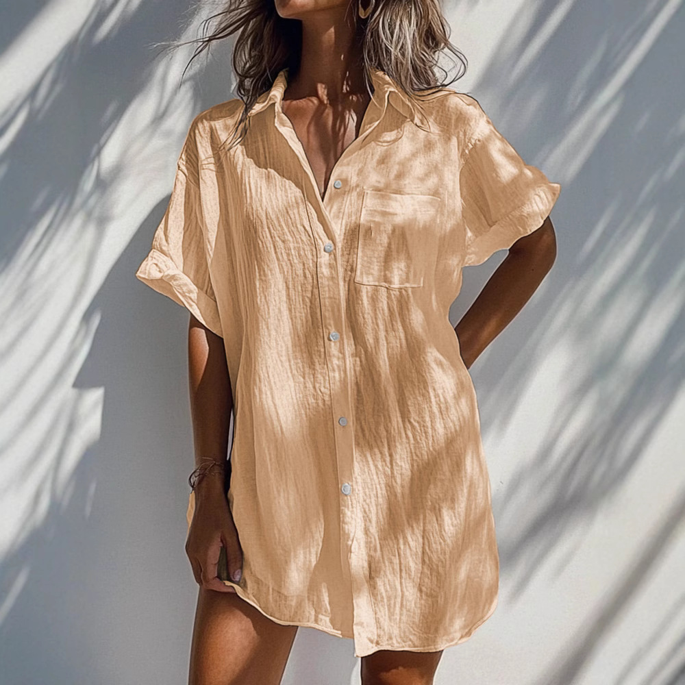 2025外贸跨境新款女装 休闲短袖常规长款开衫多色女式上衣衬衫