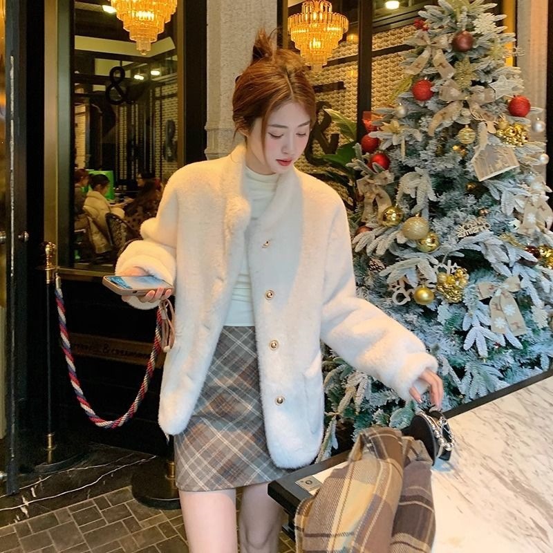 zj8242026 New Thickened Mink Fleece Fur Coat for Women, Winter Short Style, Stand Collar, Eco-friendly Leather
