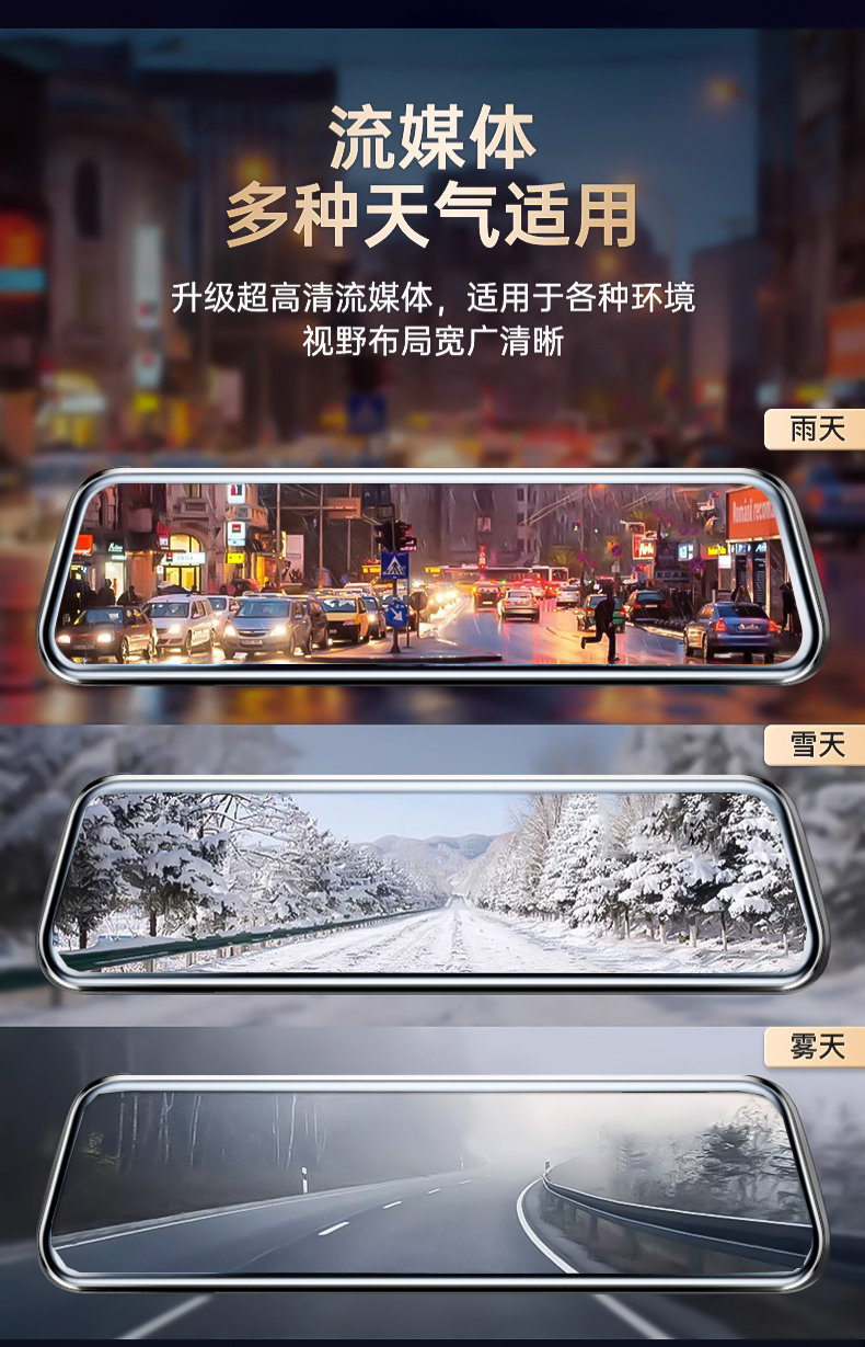 Renwoxing Car Recorder Remote Monitoring New Wireless Streaming Rearview Mirror Front and Rear Navigation