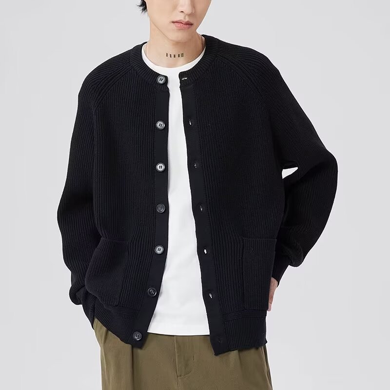 Autumn Men's Cardigan Men's Knitwear Lazy Style Loose Round Neck Casual Fashion Coat Solid Color Sweater Fashion Brand