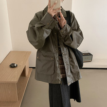 韩国东大门2025秋新款复古美式宽松显瘦翻领中长款夹克风衣外套女