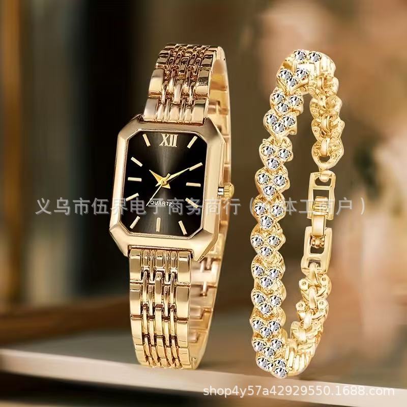 New Women's Quartz Watch with Diamond-Encrusted Bracelet Set, Fashionable and Luxurious Square Watch for Women, High-End Accessories