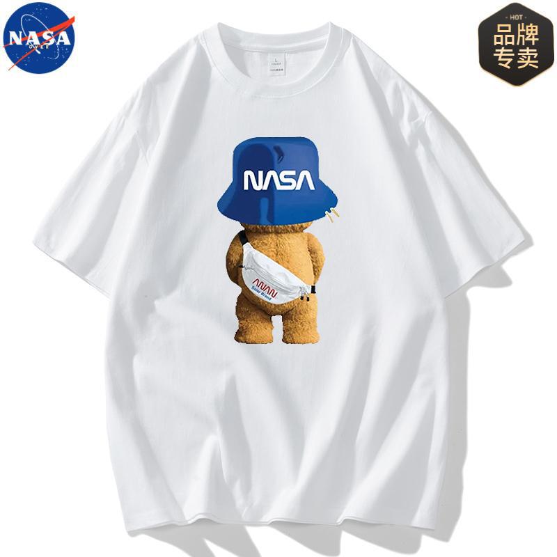 NASA Co-branded White Short-sleeved T-shirt Summer Ins All-match Couple's Loose Round Neck Fashion Brand Pure Cotton Half-sleeved Top