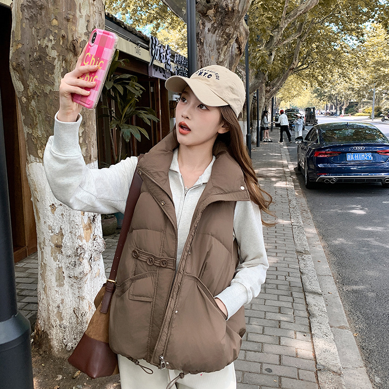 2025 otoño y invierno nuevo chaleco de algodón de pluma estilo femenino coreano de estilo universal chaleco casual de hombro vertical chaqueta de clip de caballo image 3