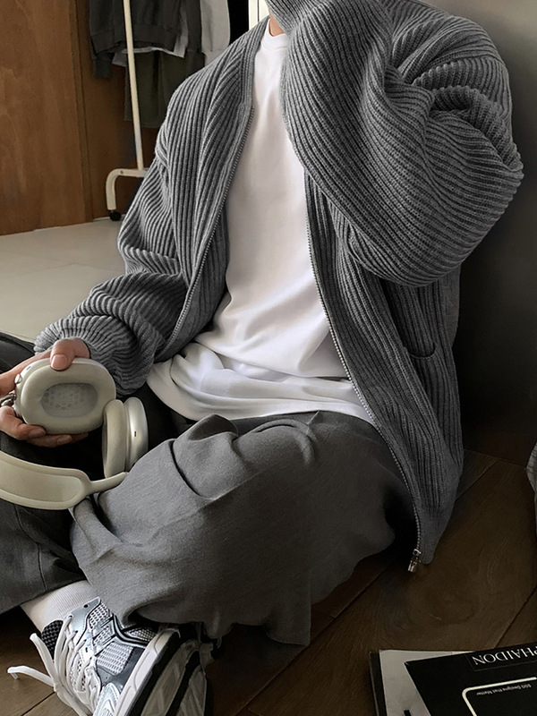 ASCLO基础通勤高级感慵懒毛线开衫宽松简约时尚韩版秋冬毛衣外套|undefined