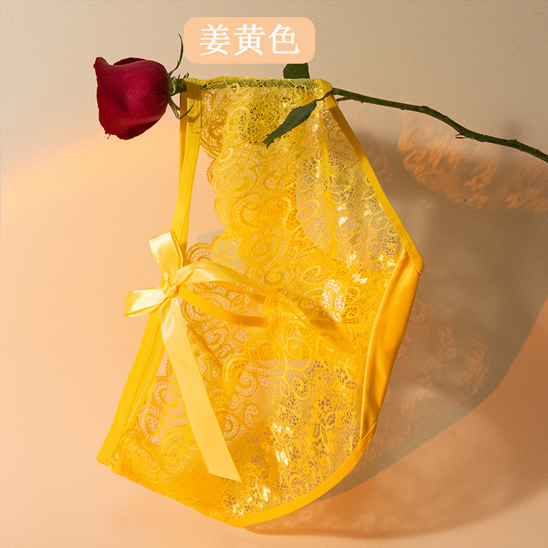 Negro sexy encaje puro quiere viento cintura encaje niñas arco negro encaje algodón inferior entrepierna ropa interior cómoda