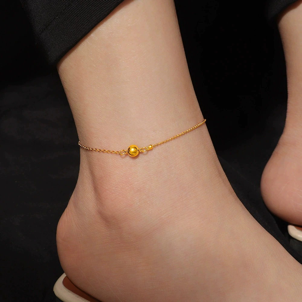 Ankle bracelet, chain, golden fashionable sexy accessory stainless steel, simple and elegant design, light luxury style, internet celebrity, 750 sample gold
