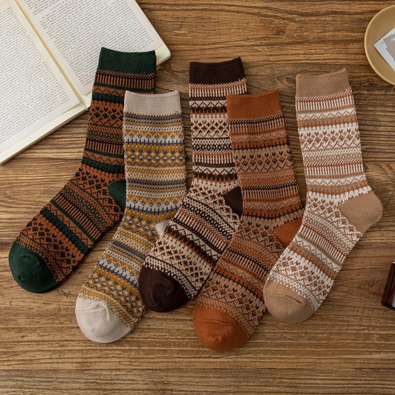 Maillard socks women's double needle double-way mid-calf men's cotton socks autumn and winter ins trendy long retro couple pile socks