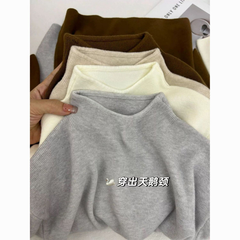 Candy-Colored Soft and Smooth Small Stand-Up Collar Inner Top for Women, Autumn and Winter Slim-Fit Sweater, Knitted Half-High Collar Fleece-Lined Base Shirt Candy-Colored Soft and Smooth Small Stand-Up Collar Inner Top for Women, Autumn and Winter Slim-Fit Sweater, Knitted Half-High Collar Fleece-Lined Base Shirt
