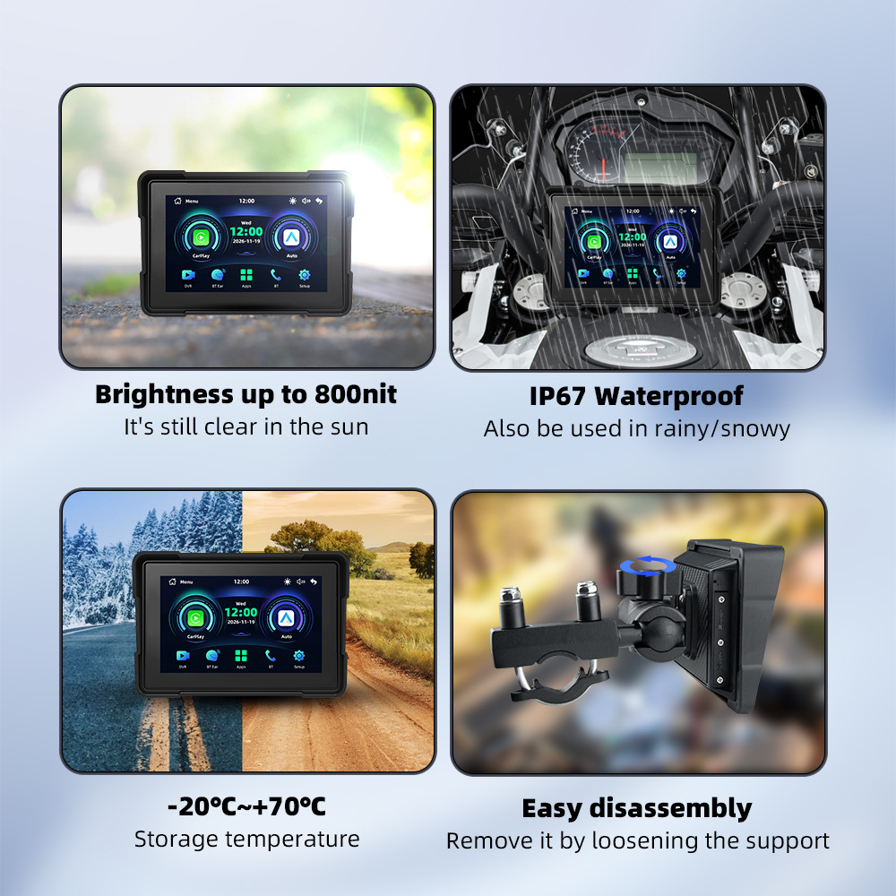 5inch Wireless Carplay/Android Auto Portable Car Motorcycle Driving Recorder