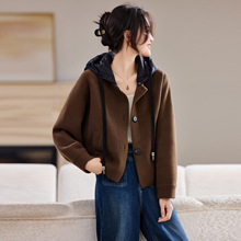 2025秋冬新款小个子连帽毛呢短外套厚休闲开衫宽松长袖上衣潮女装