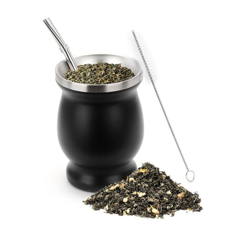 Taza de Mate de Acero Inoxidable, Doble Capa, Estilo Calabaza Argentina con Bombilla