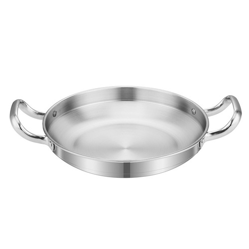 Special Wok Flat Small Pot for Hong Style Seafood Dry Pot, Alcohol Stove, Stainless Steel Troop Hot Pot Basin with Double Ears Dry Pot Plate