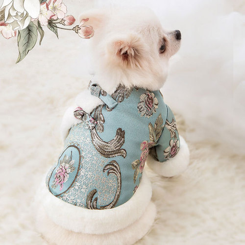 Plate buckle Tang suit puppy cotton clothes thick New Year festive autumn and winter clothes Teddy cat pet winter warm winter