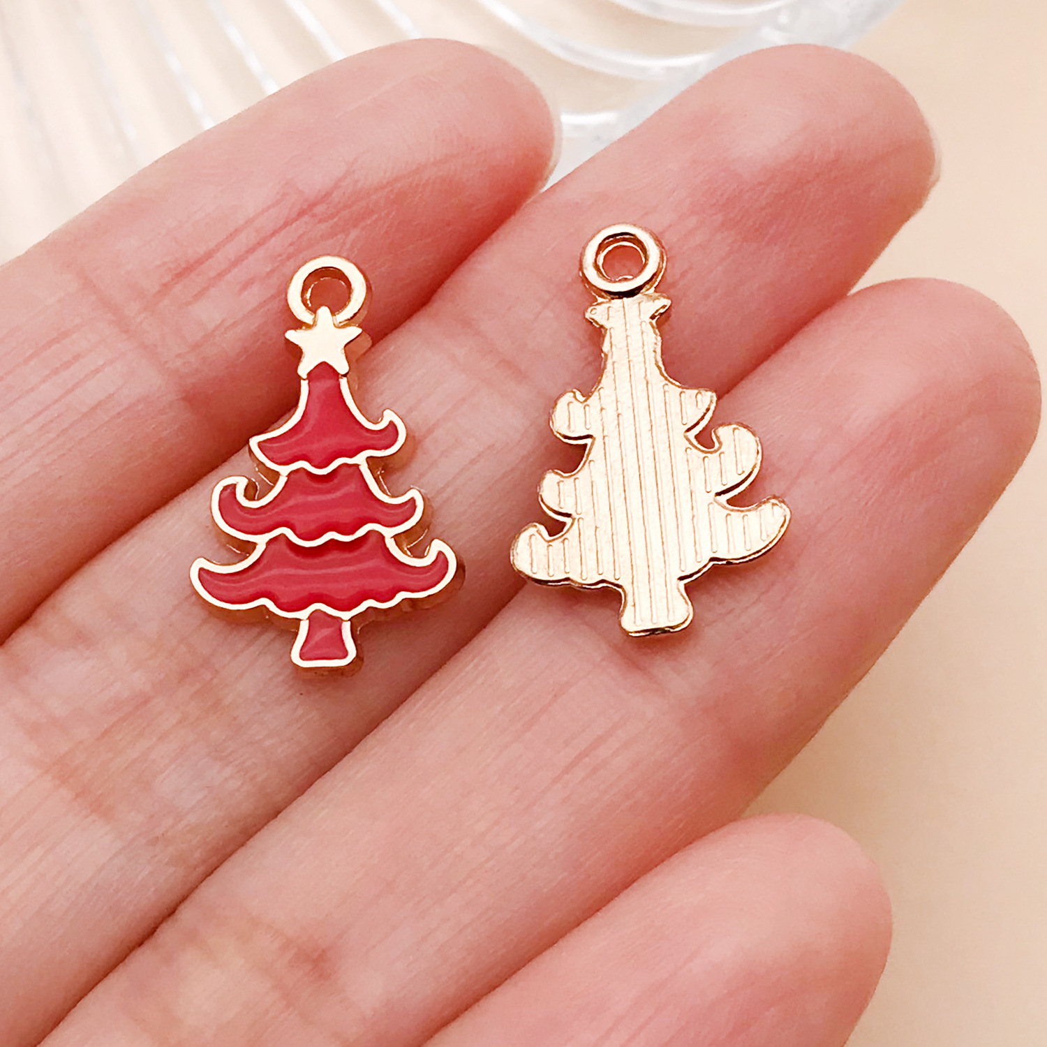 25463-J-红色滴油锌合金圣诞节圣诞树19x11mm-0