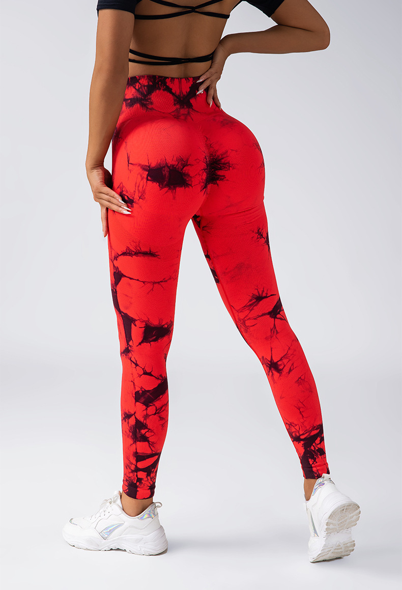 100 colores precio al por mayor tie-dye pantalones de yoga sin costuras cintura alta melocotón cadera pantalones deportivos para correr leggings