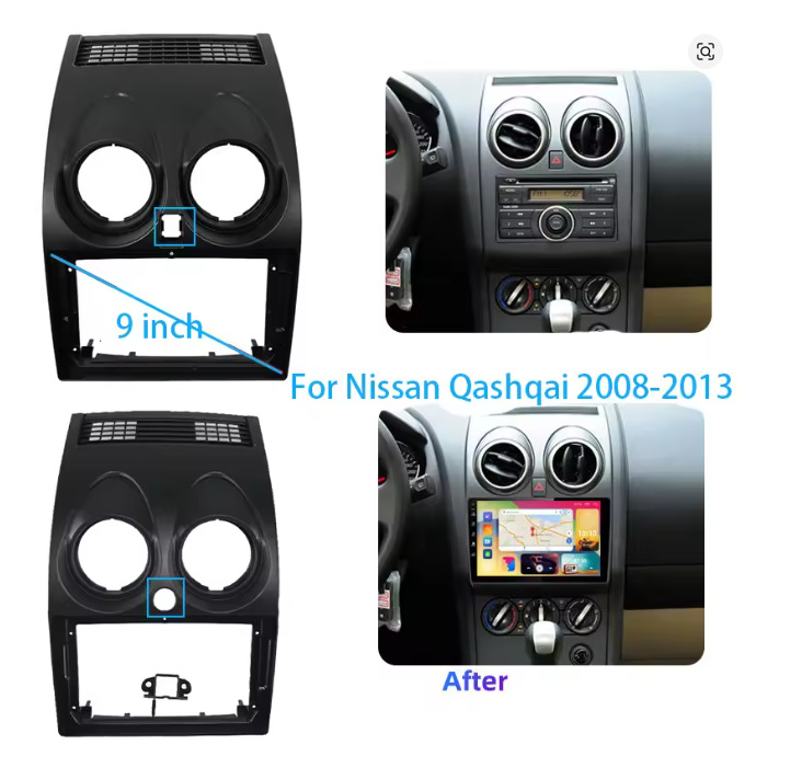 Suitable for 2008-2013 Nissan Qashqai (9inch) Navigation Frame Android Central Control Car Navigation Panel Frame
