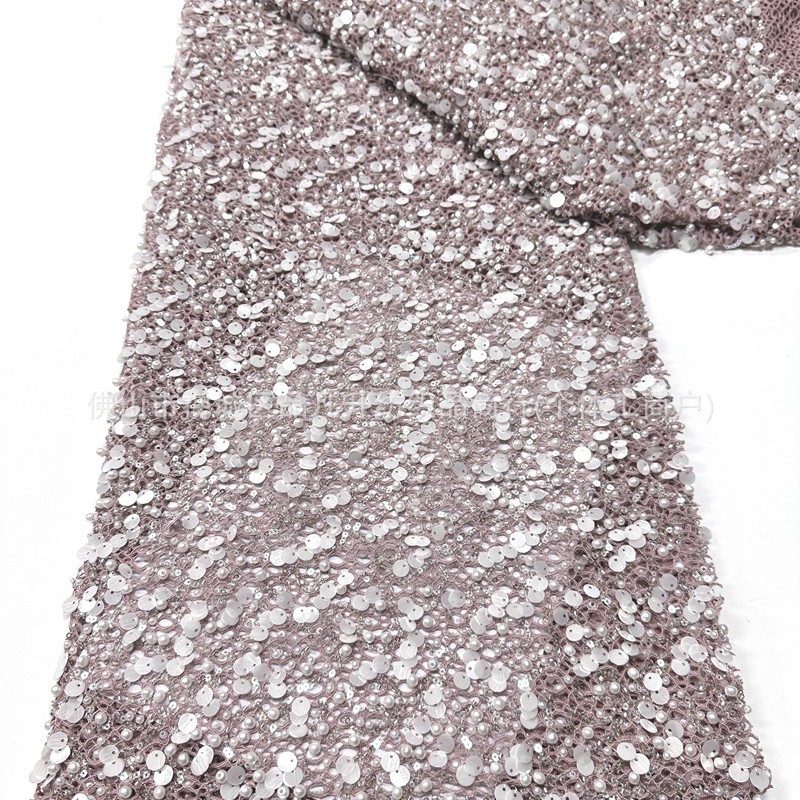 Tejido de malla de perlas pesadas 3 + 9cm de tela de vestido de boda de sequilla al por mayor