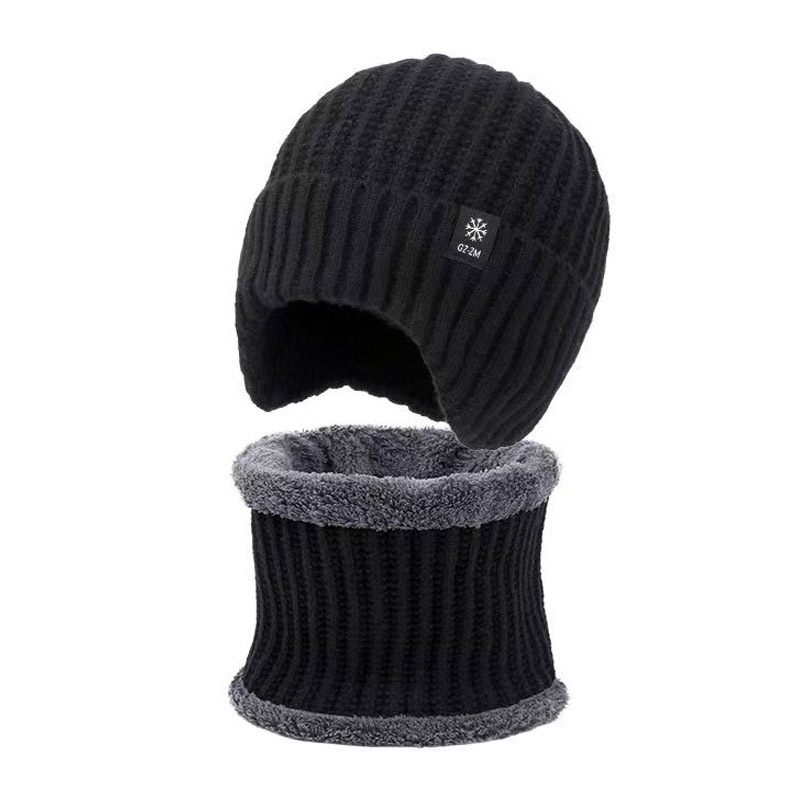 New Style Men's and Women's Fleece-Lined Thickened Winter Warm Ear-Protecting Two-Piece Knitted Hat Set with Scarf for Cold Protection