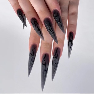 Deep Color White Long Pointed high quality Nail Patch Irregular Flame Stripe nails